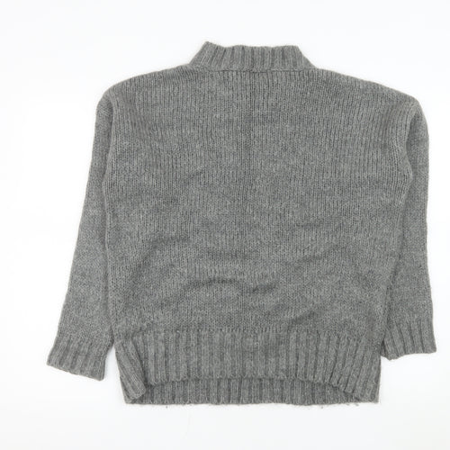 French Connection Women Grey Mock Neck Chunky Knit Jumper Size S