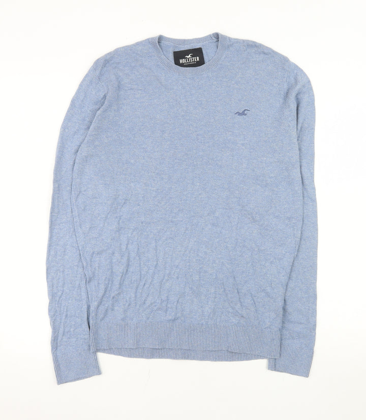 Hollister Men Blue Cotton Blend Crew Neck Pullover Jumper Size L
