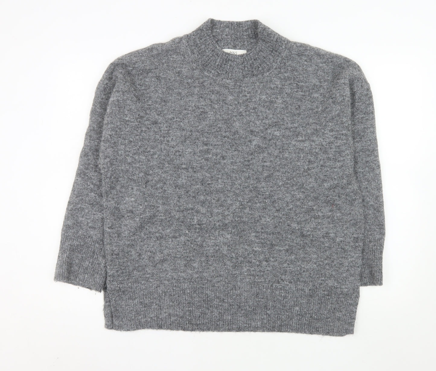 Marks and Spencer Women's Grey Wool Blend Mock Neck Jumper L