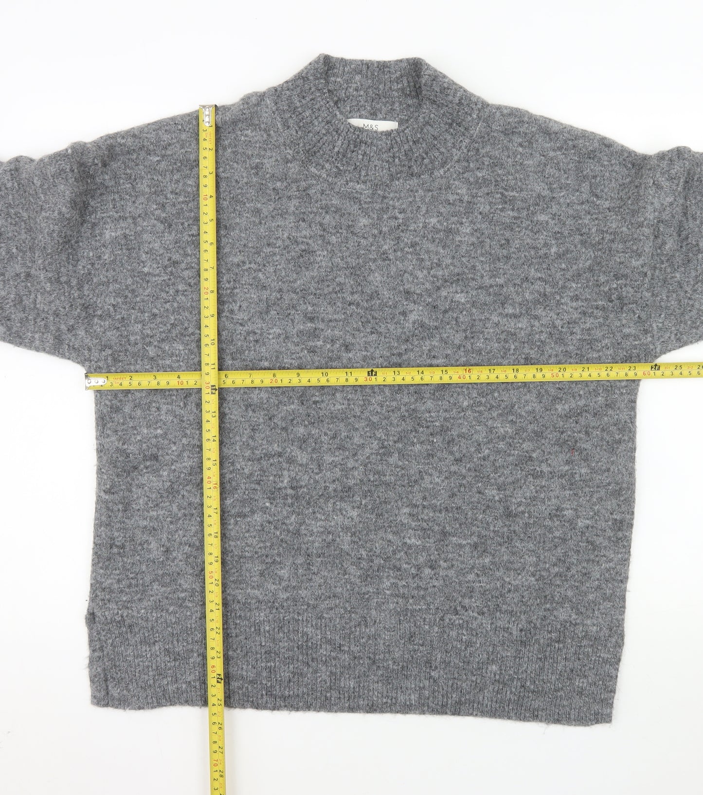 Marks and Spencer Women's Grey Wool Blend Mock Neck Jumper L