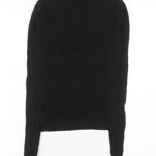 Pull&Bear Women's Black Slim Fit High Neck Long Sleeve Knit Top Size S