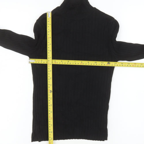 Pull&Bear Women's Black Slim Fit High Neck Long Sleeve Knit Top Size S