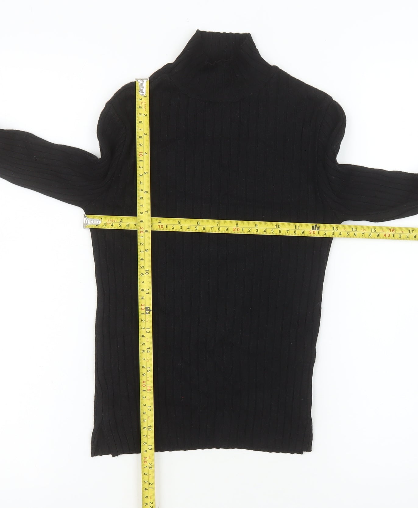 Pull&Bear Women's Black Slim Fit High Neck Long Sleeve Knit Top Size S