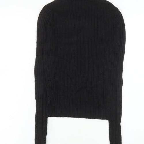 Pull&Bear Women's Black Slim Fit High Neck Long Sleeve Knit Top Size S