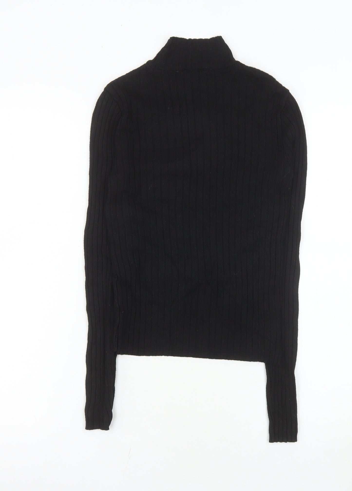Pull&Bear Women's Black Slim Fit High Neck Long Sleeve Knit Top Size S