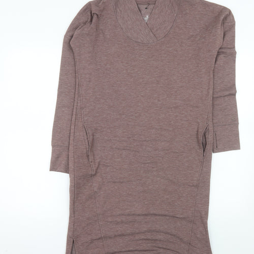 Cuddl Duds Women Brown S Shift Knee Length Long Sleeve Cowl Neck Dress