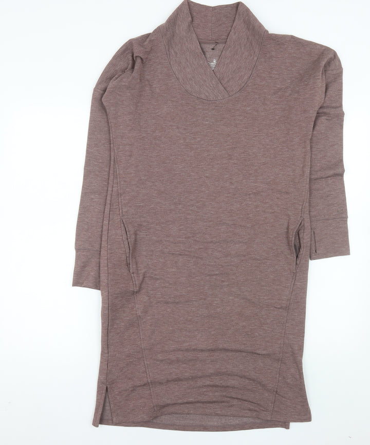 Cuddl Duds Women Brown S Shift Knee Length Long Sleeve Cowl Neck Dress