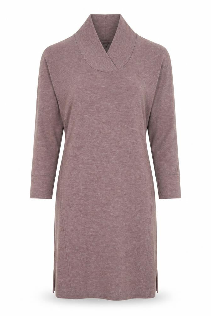 Cuddl Duds Women Brown S Shift Knee Length Long Sleeve Cowl Neck Dress