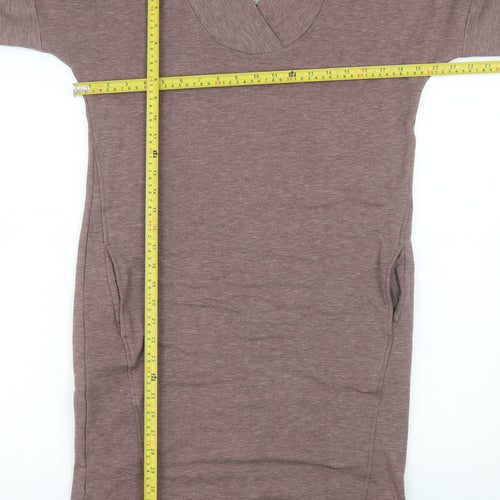 Cuddl Duds Women Brown S Shift Knee Length Long Sleeve Cowl Neck Dress