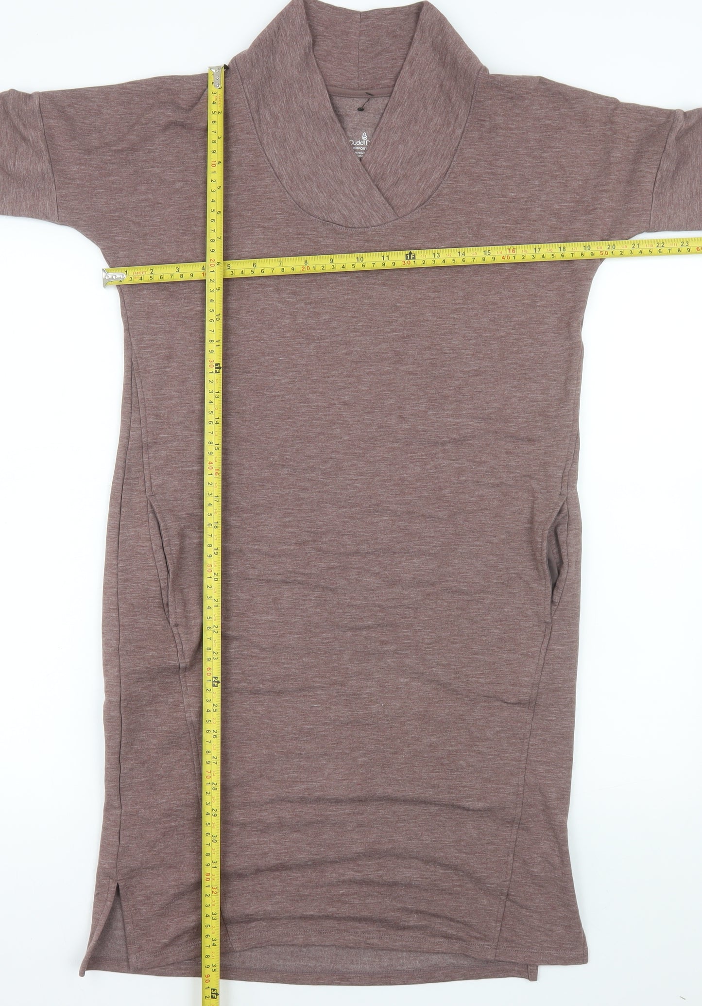 Cuddl Duds Women Brown S Shift Knee Length Long Sleeve Cowl Neck Dress