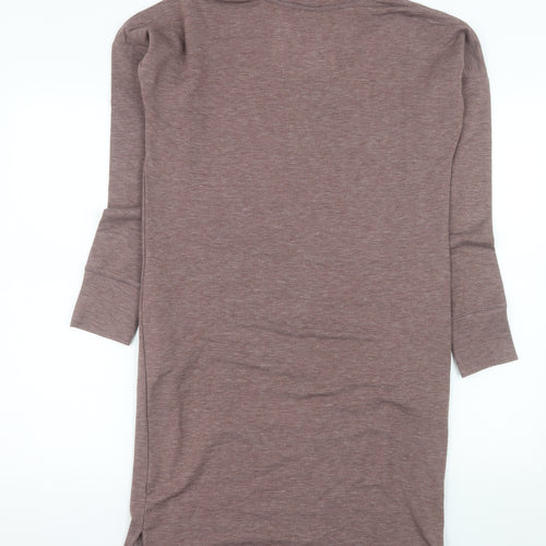 Cuddl Duds Women Brown S Shift Knee Length Long Sleeve Cowl Neck Dress