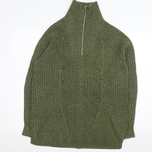 Marks and Spencer Men's Green Knit Half Zip High Neck Sweatshirt Size M