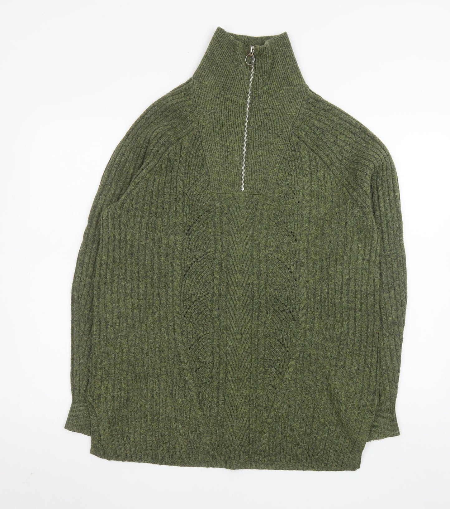 Marks and Spencer Men's Green Knit Half Zip High Neck Sweatshirt Size M