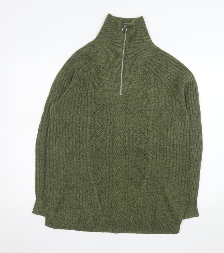Marks and Spencer Men's Green Knit Half Zip High Neck Sweatshirt Size M