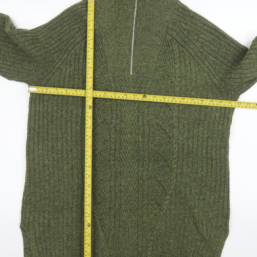 Marks and Spencer Men's Green Knit Half Zip High Neck Sweatshirt Size M