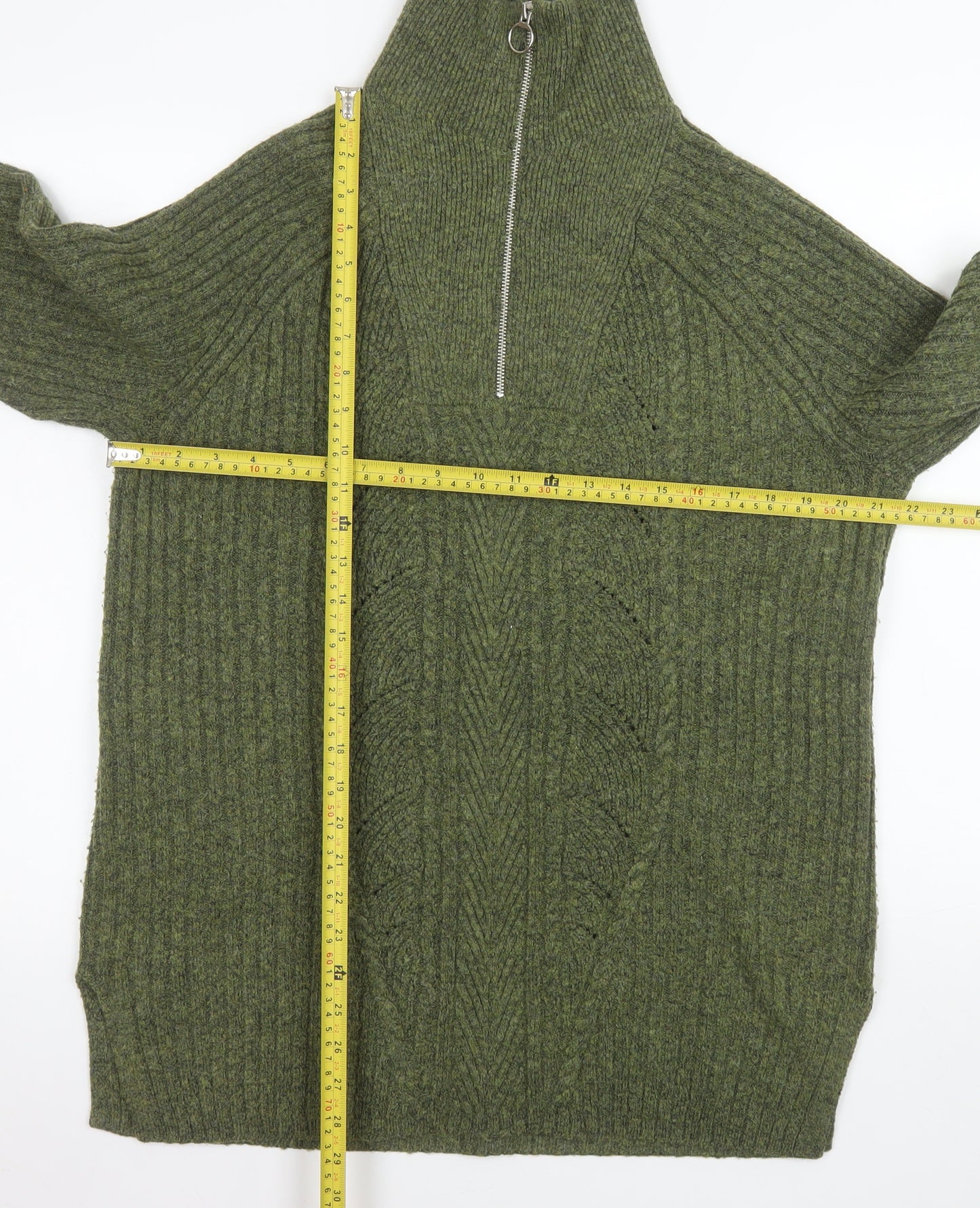 Marks and Spencer Men's Green Knit Half Zip High Neck Sweatshirt Size M