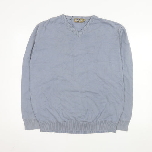 Urban Vintage Men's Blue XL V-Neck Cotton Pullover Jumper
