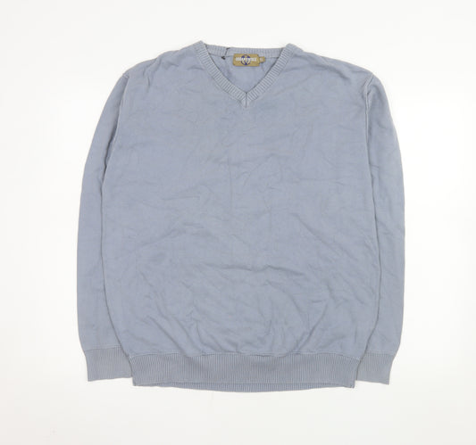 Urban Vintage Men's Blue XL V-Neck Cotton Pullover Jumper