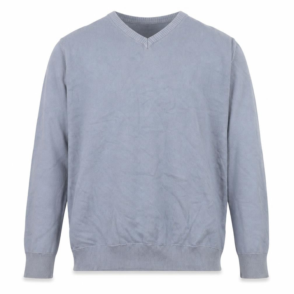 Front view of Urban Vintage Men's Blue XL V-Neck Cotton jumper