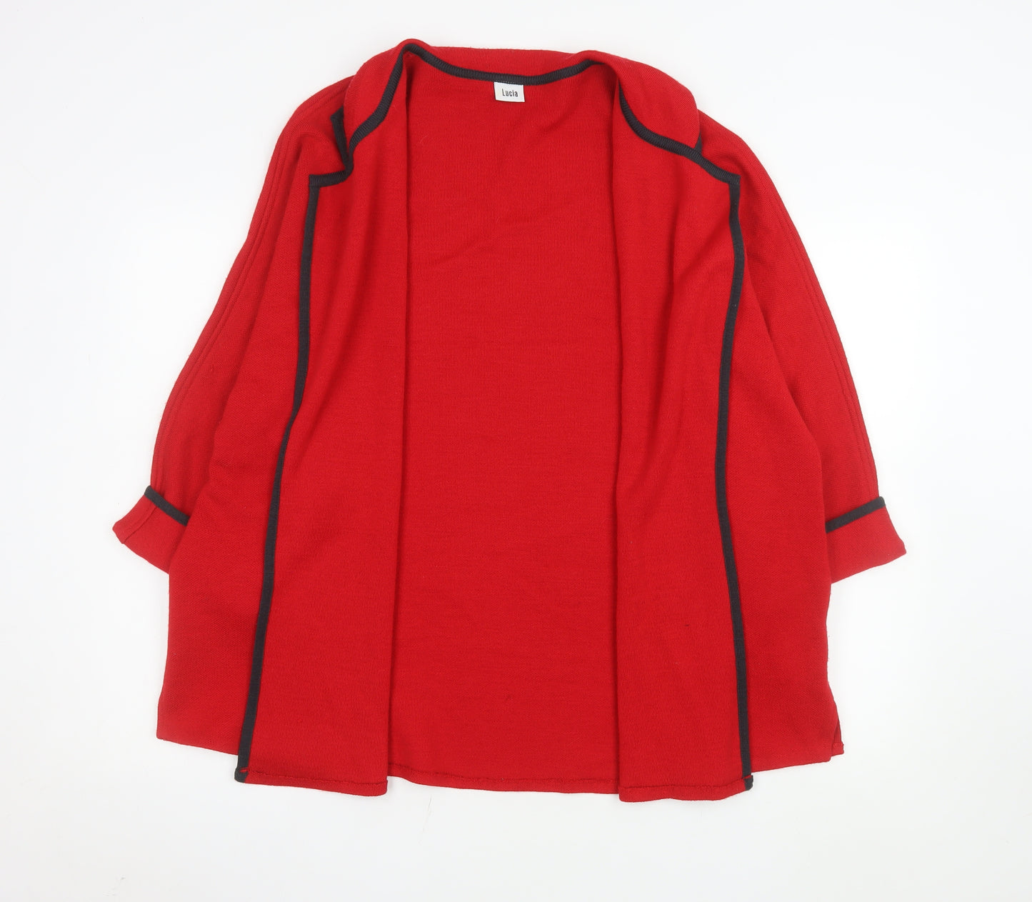 Lucia Women's Red Wool Open Front Cardigan Size 14