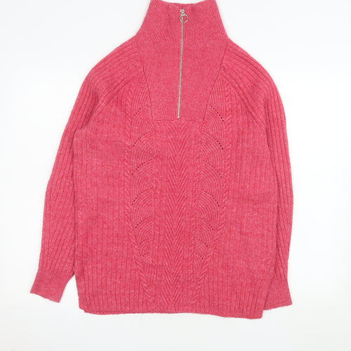 Marks and Spencer Womens Pink 1/2 Zip Ribbed Pullover Sweater Size S