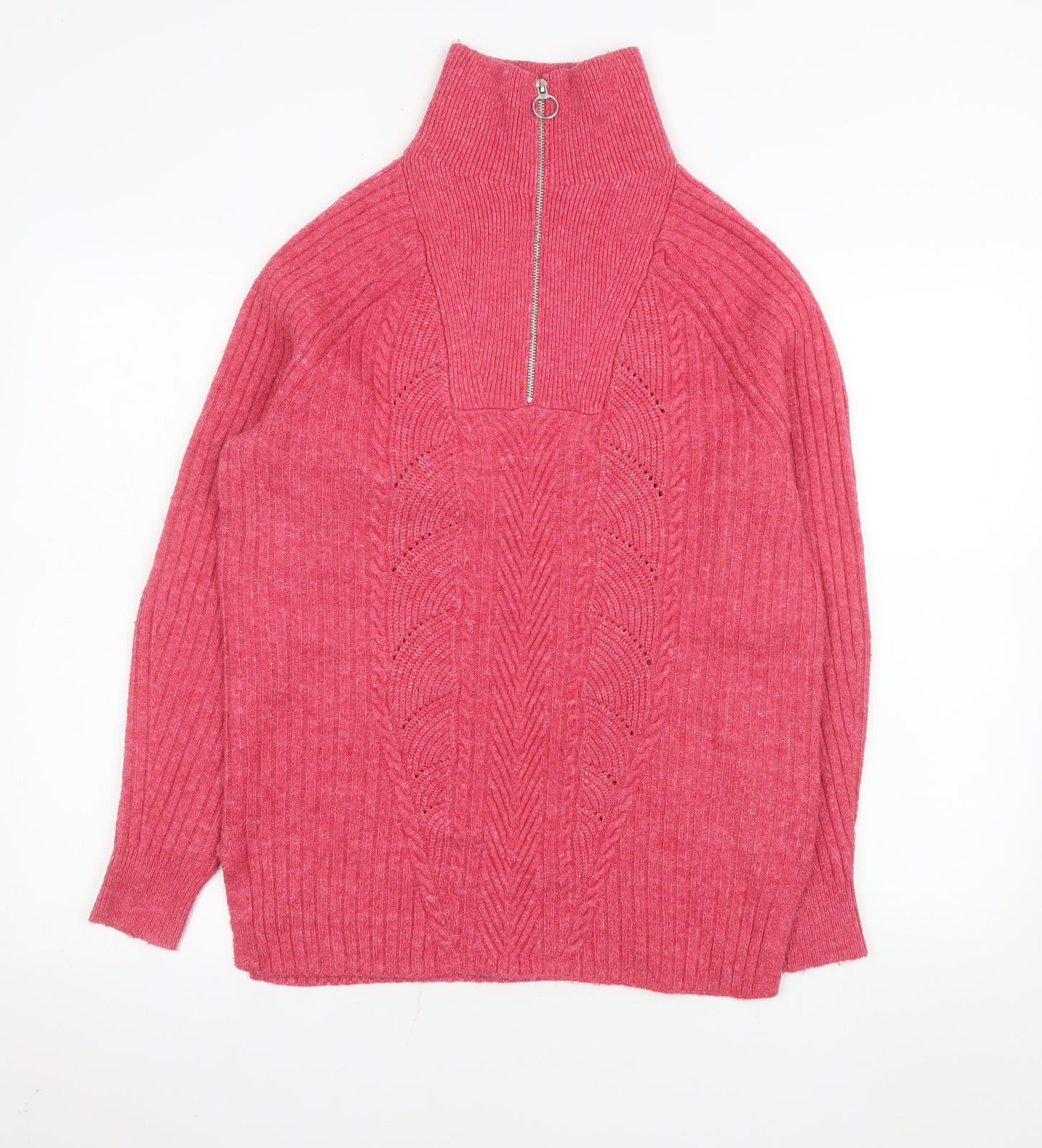 Marks and Spencer Womens Pink 1/2 Zip Ribbed Pullover Sweater Size S