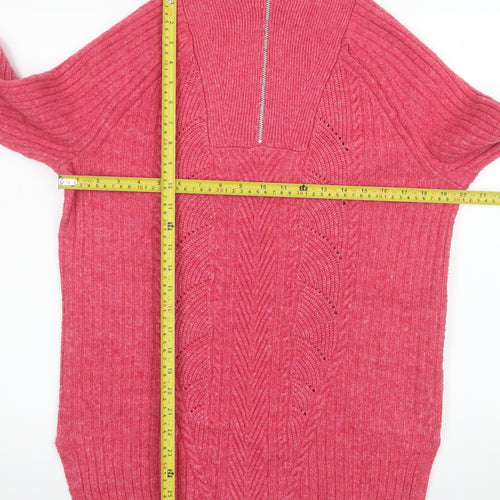 Marks and Spencer Womens Pink 1/2 Zip Ribbed Pullover Sweater Size S