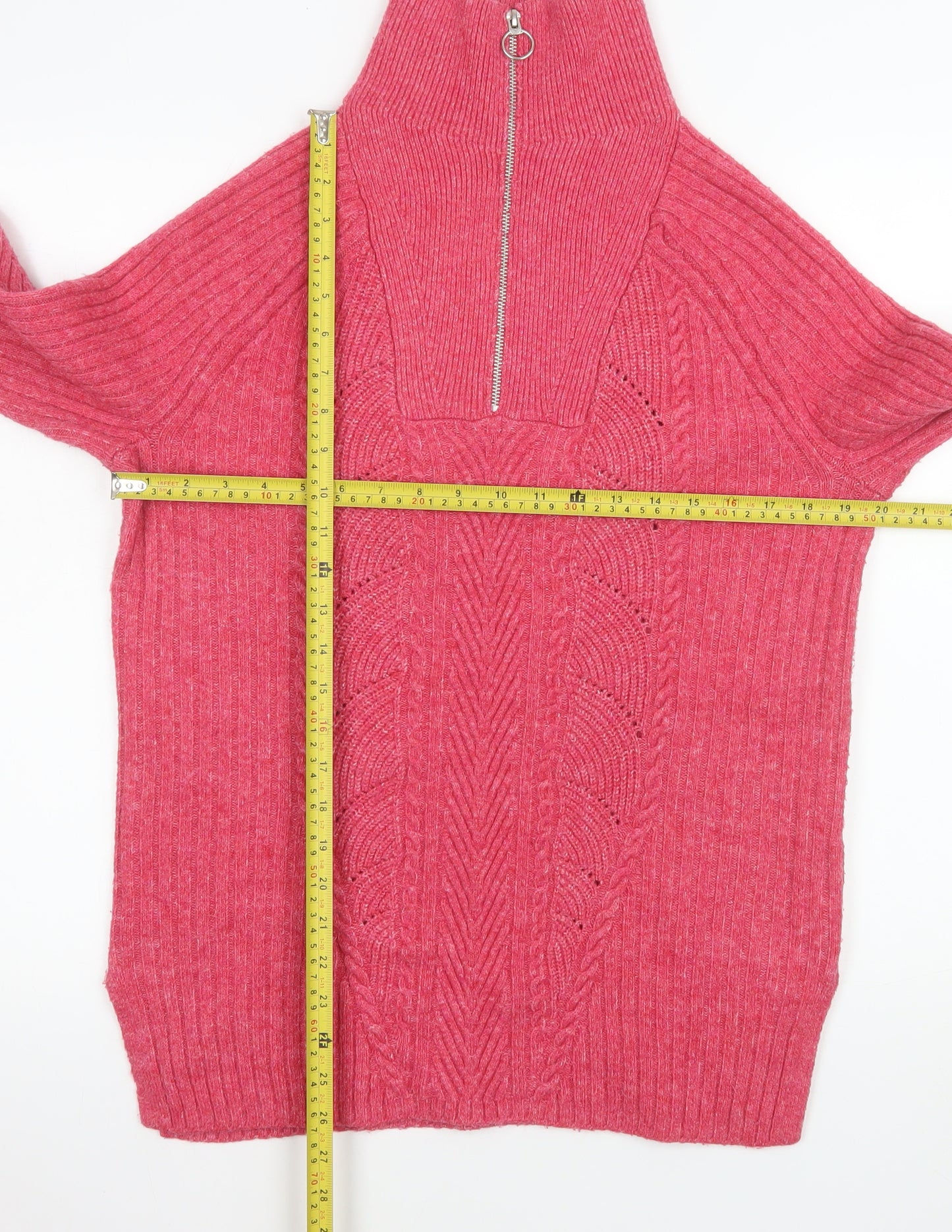 Marks and Spencer Womens Pink 1/2 Zip Ribbed Pullover Sweater Size S