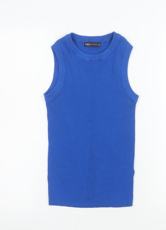 Marks and Spencer Women Blue Size 8 Sleeveless Knit Tank Top