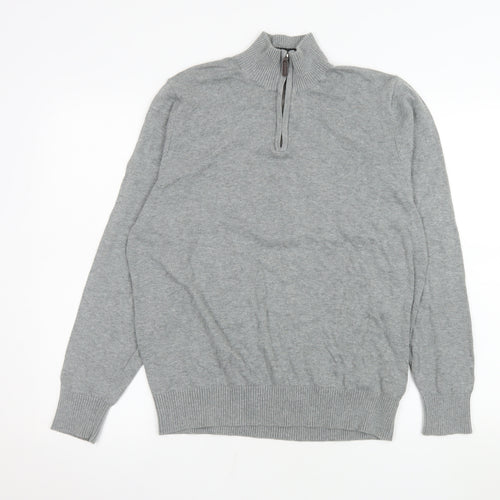 Marks and Spencer Men's Grey Cotton 1/4 Zip Sweatshirt Medium