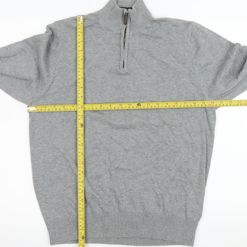 Marks and Spencer Men's Grey Cotton 1/4 Zip Sweatshirt Medium