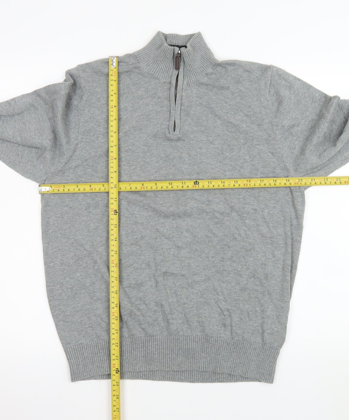 Marks and Spencer Men's Grey Cotton 1/4 Zip Sweatshirt Medium