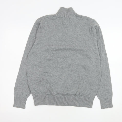 Marks and Spencer Men's Grey Cotton 1/4 Zip Sweatshirt Medium