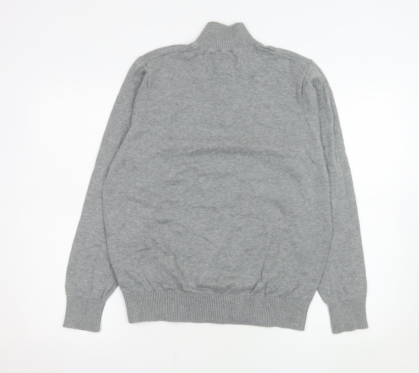 Marks and Spencer Men's Grey Cotton 1/4 Zip Sweatshirt Medium