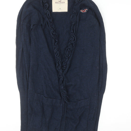 Hollister Womens Blue Ruffle Edge Cardigan XS Long Sleeve Knitwear