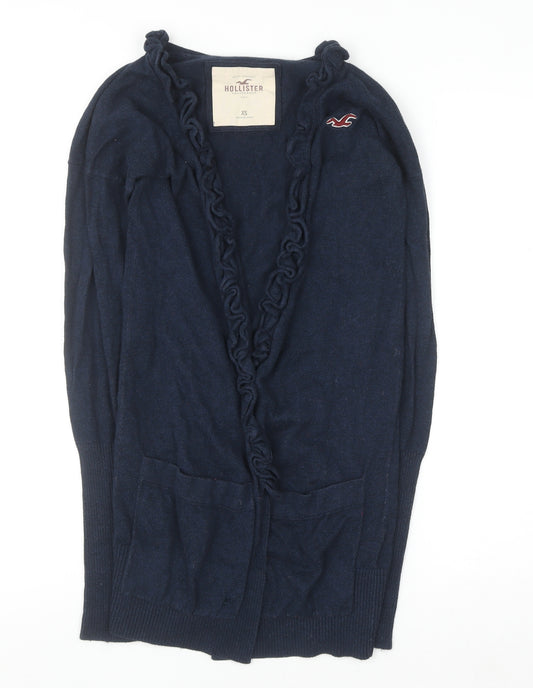 Hollister Womens Blue Ruffle Edge Cardigan XS Long Sleeve Knitwear