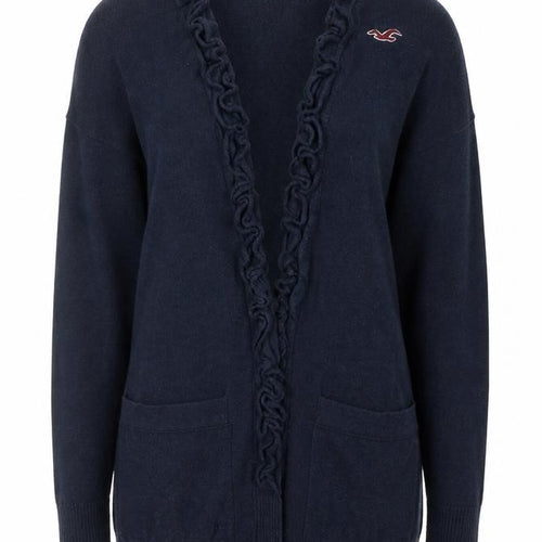 Hollister Womens Blue Ruffle Edge Cardigan XS Long Sleeve Knitwear