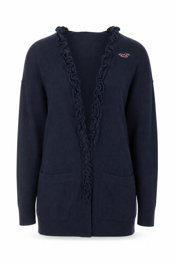 Hollister Womens Blue Ruffle Edge Cardigan XS Long Sleeve Knitwear