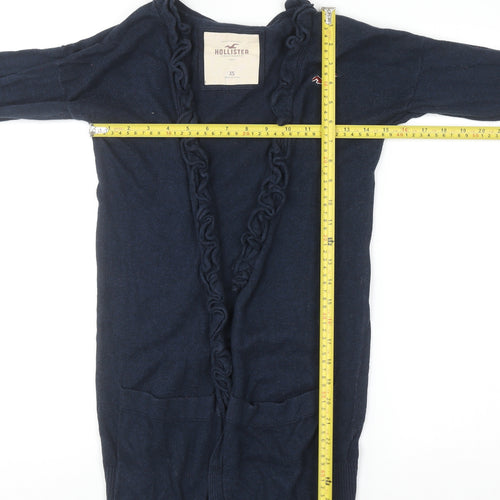 Hollister Womens Blue Ruffle Edge Cardigan XS Long Sleeve Knitwear