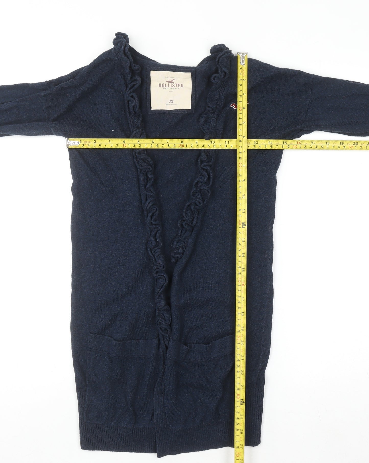 Hollister Womens Blue Ruffle Edge Cardigan XS Long Sleeve Knitwear