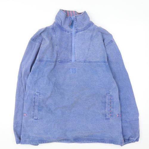 Deal Women Blue 1/2 Zip Pullover Hoodie Sweatshirt Cotton M