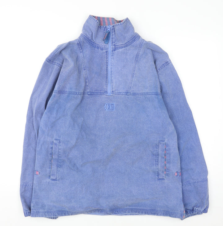 Deal Women Blue 1/2 Zip Pullover Hoodie Sweatshirt Cotton M