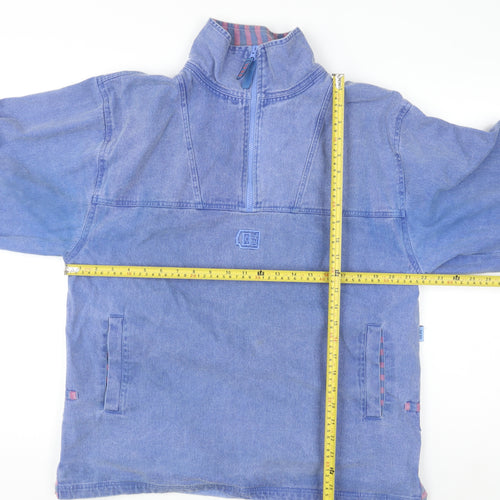 Deal Women Blue 1/2 Zip Pullover Hoodie Sweatshirt Cotton M