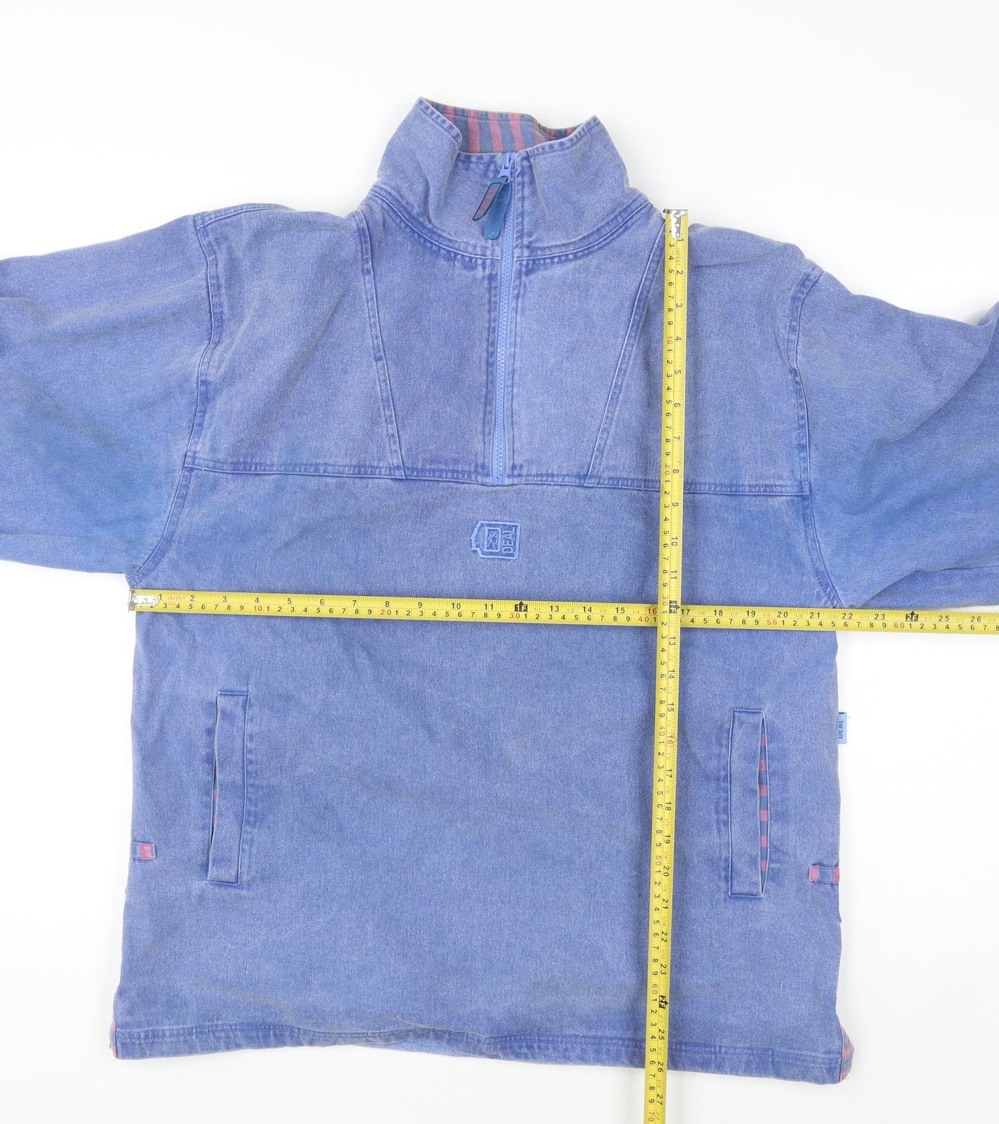 Deal Women Blue 1/2 Zip Pullover Hoodie Sweatshirt Cotton M