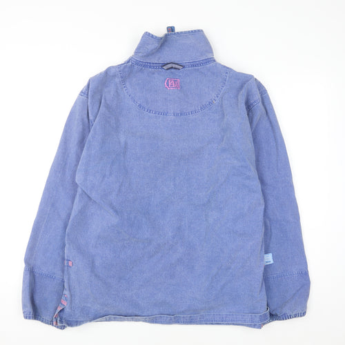 Deal Women Blue 1/2 Zip Pullover Hoodie Sweatshirt Cotton M