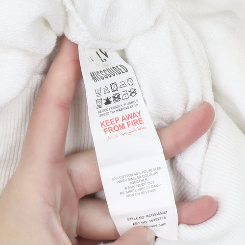 Missguided Women's White Pullover Hoodie Size 6 Cotton Blend