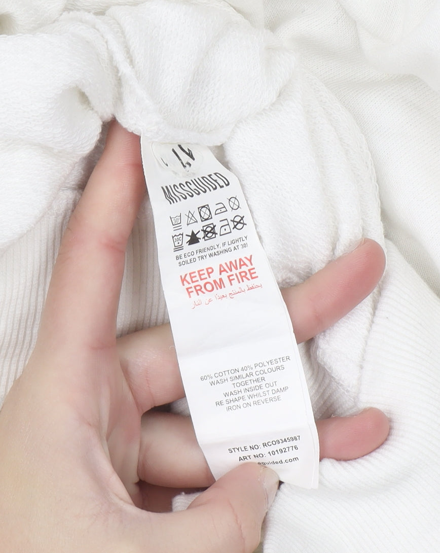 Missguided Women's White Pullover Hoodie Size 6 Cotton Blend