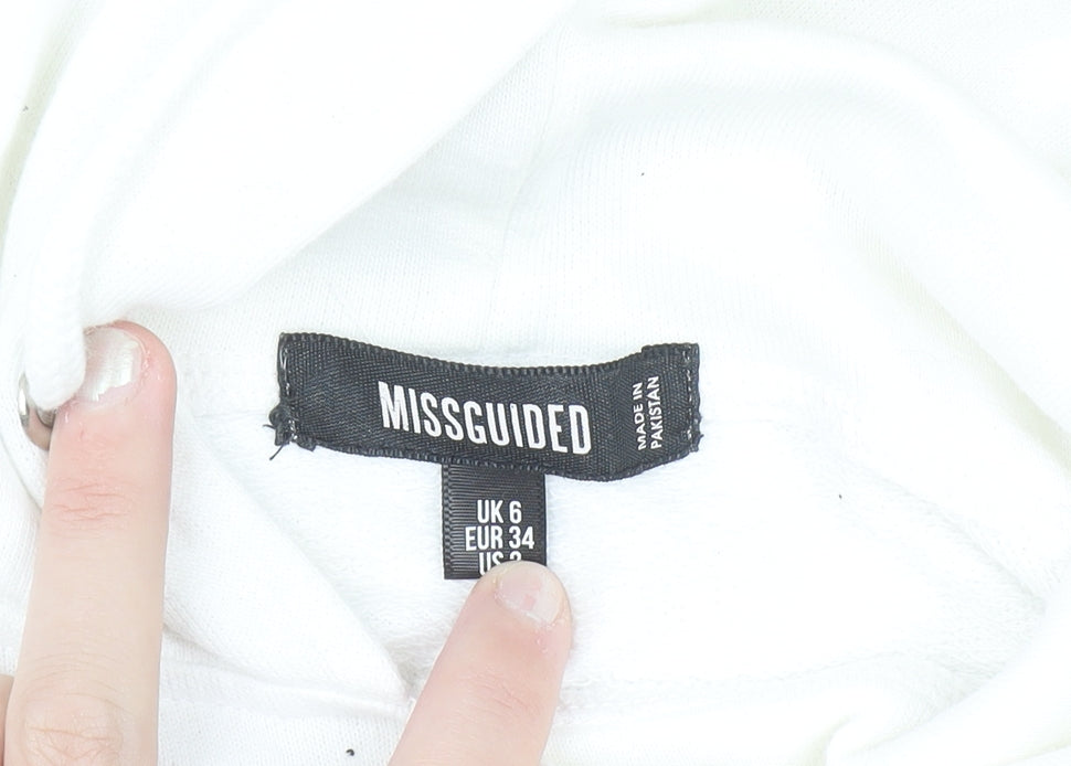 Missguided Women's White Pullover Hoodie Size 6 Cotton Blend