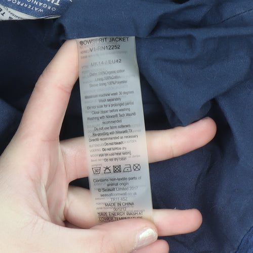 Seasalt Cornwall Women's Blue Hooded Waterproof Rain Coat Size 14