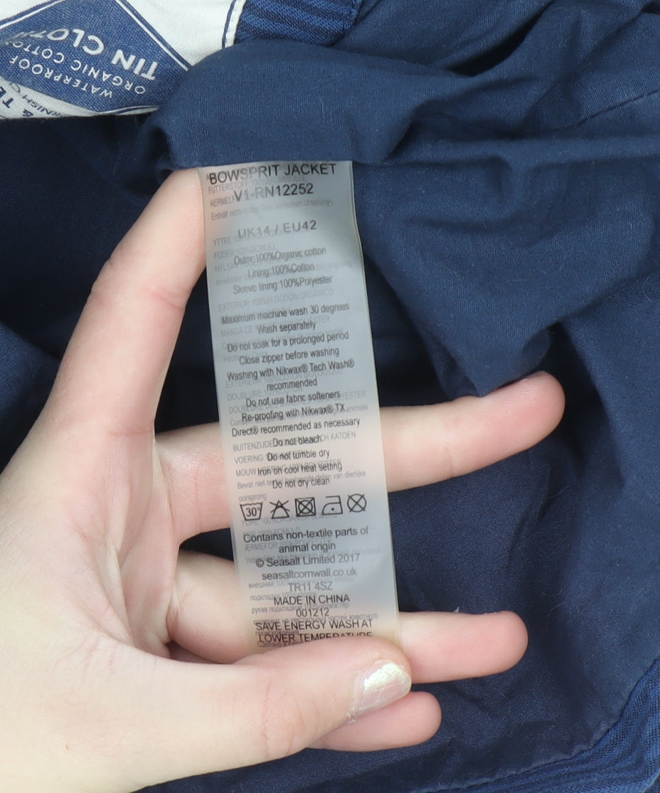 Seasalt Cornwall Women's Blue Hooded Waterproof Rain Coat Size 14